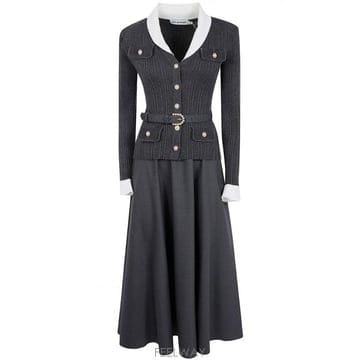 26FW Self portrait 니트 Twill Midi 드레스 PF26131MAGREY TP5795637