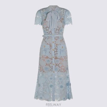 26FW Self portrait 블루 레이스 타이 넥 Midi 드레스 PF26111MBLBLUE TP580