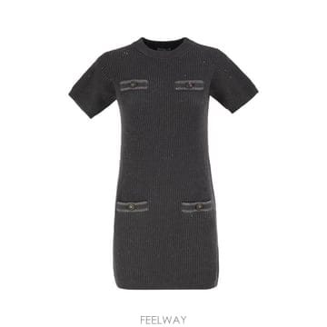 26FW 브루넬로 쿠치넬리 Ribbed 니트 드레스 with Sequins 앤 Patch Pockets MD