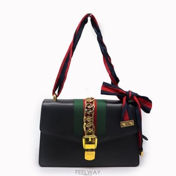 중고명품건대점 / Gucci(구찌) 421882 화이트 레더 WEB 리본 실비 스몰 2WAY