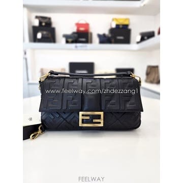펜디 FF 로고 램스킨 바게트백 라지 블랙 8BR771