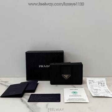 프라다 사피아노 아코디언 카드지갑 블랙
