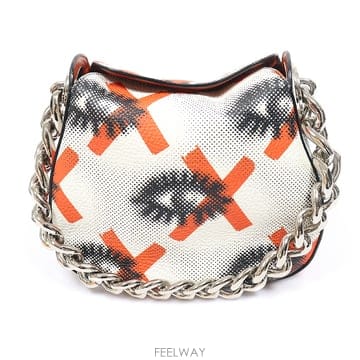 Prada(프라다) 1BA027 화이트 비텔로 다이노 아이즈 프린팅 체인 호보 숄더백