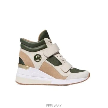 23FW 마이클코어스 하이 탑 웨지 스니커즈 with suede 앤 테크니컬 패브릭 upper, 스무스 레더