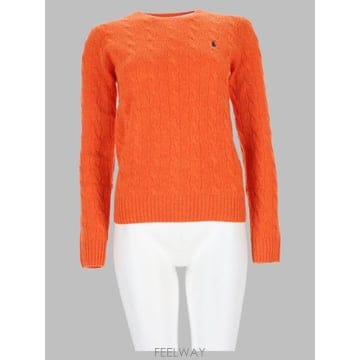 26FW 폴로 랄프로렌 폴로 자수 케이블 니트 스웨터 211971865 504ORANGERUSTHEATHER
