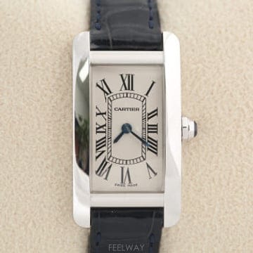 까르띠에 탱크 아메리칸 Cartier Tank American 실버다이얼 SM 18K 화이트 골드 금통 쿼츠