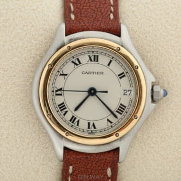 까르띠에 팬더 쿠거 Cartier 18K 골드 베젤 여성용 쿼츠 시계 Ref.187.906