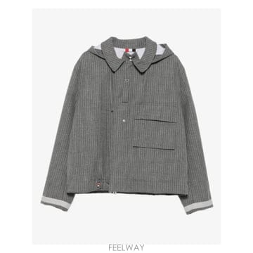 [관부가세포함] FW26 톰브라운 남자 남성 그레이 스트라이프 후드 울자켓 MJO260
