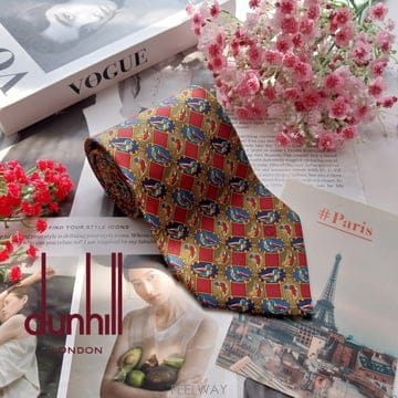 DUNHILL 던힐 실크 올리브 그린 천둥오리 모티브 넥타이 9.7cm A+~A등급 K3357