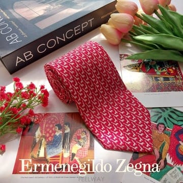ERMENEGILDO ZEGNA 에르메네질도 제냐 레드 기린 모티브 넥타이 8.4cm S~A+등급 K3419