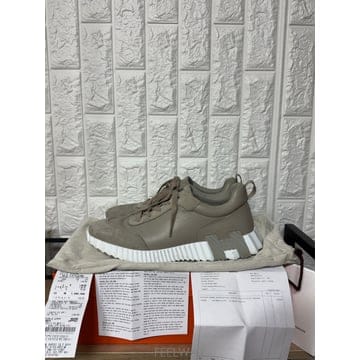 [42] 에르메스 바운싱 카프스킨 스웨이드 고트스킨 베이지 에스키스 스니커즈 H221898Z