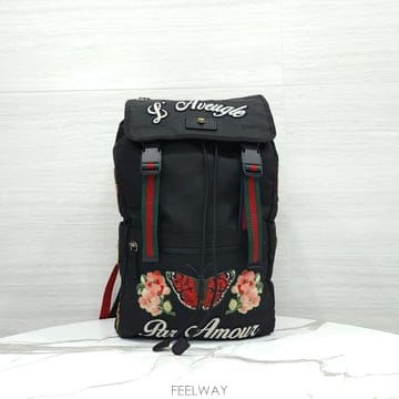 [럭스유] 구찌 블랙 테크노 캔버스 타이거헤드 백팩 450982