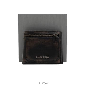 발렌시아가 801837 브라운 올드 레더 수퍼비지 스퀘어 폴디드 남성 반지갑aa67229