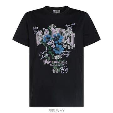 [S27]가니 A1050331252 여성 티셔츠 긴팔 반팔티 피케셔츠 폴로티 로고 BLACK COTTON T