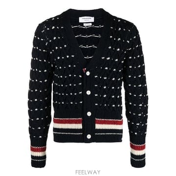 [당일]24FW 톰브라운 RWB 도니골 케이블 니트 가디건 네이비 MKC542B Y1506 415