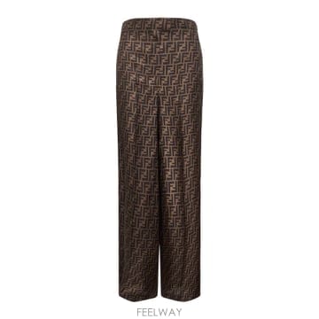 26FW Fendi Ff 실크 Twill 와이드 레그 Trousers FR6606A8G3F118W TP577