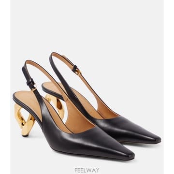 국내출고 JW앤더슨 Chain Heel 레더 슬링백 펌프스