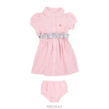 26SS 폴로 랄프 로렌 Striped 셔츠 드레스 with floral 벨트 앤 matching bloom