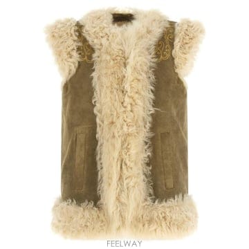 26FW Etro 베이지 Shearling 코트 with maxi embroidery on the back 