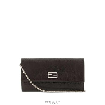 FENDI ��� Tube Continental with chain black cracked leather wallet��� Tube Continental with chain black cracked leather