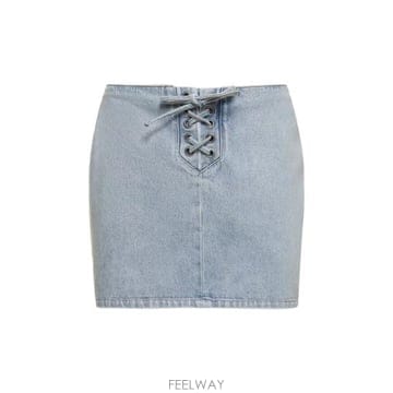 로테이트 여성 레이스업 데님 미니 스커트