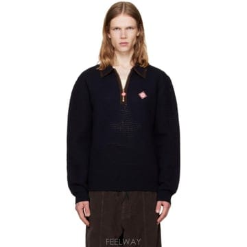 카사블랑카 네이비 울 와플 스티치 폴로 셔츠 M AW26 KW 1479 01 TP876892766