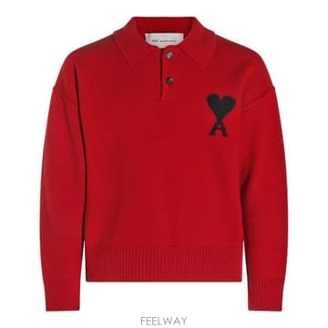 [S27]아미 UPL409018A252 남성 니트 가디건 브이넥니트 풀오버니트 스웨터 로고 RED WOOL 