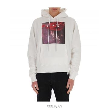 21SS Off 화이트 화이트 코튼 Diag Spray Caravaggio 후드티 from featuring
