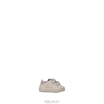 골든구스 스니커즈 베이비 스쿨 셋 NAPPA UPPER STRIPES 앤 스타 레더 힐 화이트 베이비 핑크