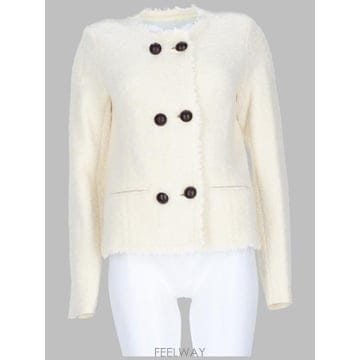 Isabel Marant 26FW ���ں����� Suely boucle ���� with fringed trim in ecru VE0751F26FW ���ں����� Suely boucle ���� with fringed trim in