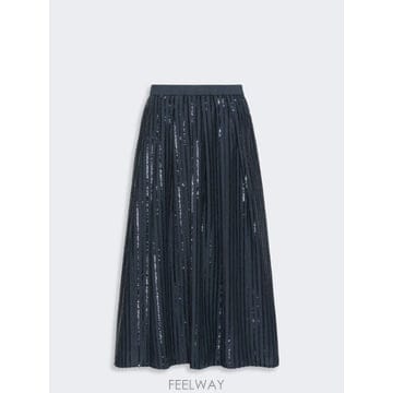 Max Mara 26FW �������� Gonna in cotone ricamato con paillettes   BLU WE5126FW �������� Gonna in cotone ricamato con paillettes 