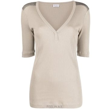 Brunello Cucinelli 26 FW ���ڷ� ��ġ�ڸ� ���ڷ� ��ġ�ڸ� V�� ���� Ƽ���� MH990BE422C8695 TP44547126 FW ���ڷ� ��ġ�ڸ� ���ڷ� ��ġ�ڸ� V�� ���� Ƽ