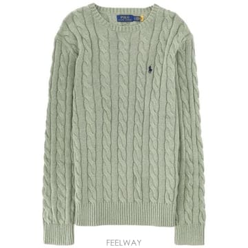 26SS 폴로 랄프로렌 로고 자수 케이블 니트 스웨터 710775885 528FERNGREENHEATHER
