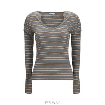 GANNI [K68]���� A1040483 920 ���� ��Ʈ ������ ����� Ribbed V neck long sleeve[K68]���� A1040483 920 ���� ��Ʈ ������ ����� Ribbed 