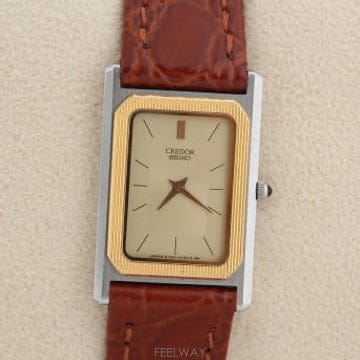 세이코 크레도르 SEIKO Credor 직사각 14K 골드 콤비 여성용 쿼츠 시계