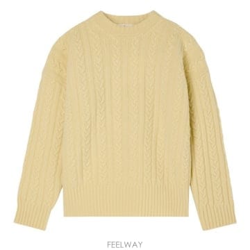 26 FW 로에 ROHE 케이블 울 블랜드 니트 크루넥 스웨터 버터옐로우