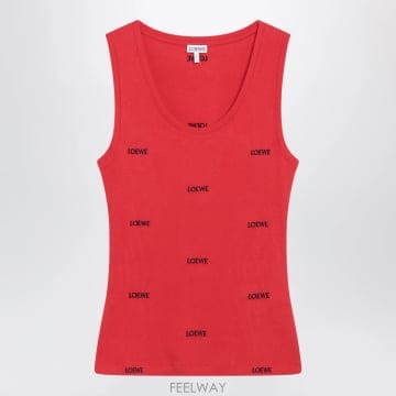Loewe 26FW Loewe Red ribbed ��ư ��ũ ž with �ΰ� embroidery S359Y23XBAC26FW Loewe Red ribbed ��ư ��ũ ž with �ΰ� embroider