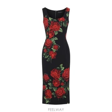 Dolce&Gabbana 26FW ��ü�ذ��ٳ� ��ũ �巹�� with floral motif F622MTFSA9RHN6EJ TP581126FW ��ü�ذ��ٳ� ��ũ �巹�� with floral motif F622MT