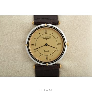 론진 Longines XL18 골드 다이얼 라운드 케이스 방돔 쿼츠 시계 Ref.6608