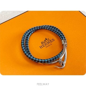 에르메스 점보 투톤 블루 블랙 은장 팔찌 2way 타입(남녀공용)