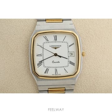 론진 Longines 블랙 다이얼 로만 인덱스 골드/스틸 콤비 쿼츠 시계 Cal. 156