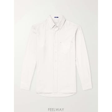 폴스미스 + 오프화이트 버튼 다운 칼라 코튼 리오셀 혼합 헤링본 셔츠