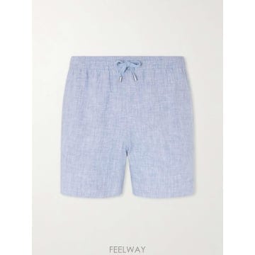 랄프로렌 퍼플라벨 블루 아말피 린넨 혼합 스트레이트 드로스트링 반바지