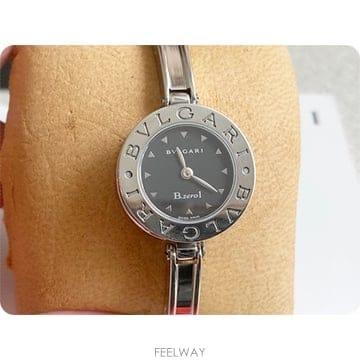 불가리 비제로원 22mm 스틸 뱅글 쿼츠 블랙 다이얼 M/L 사이즈