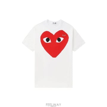 꼼데가르송 26SS 여성 빅 스몰 더블하트 와펜 반팔 티셔츠 화이트 AX-T026-051-1