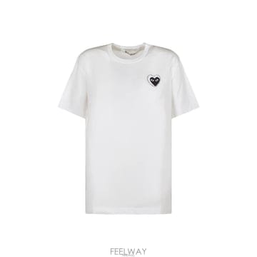 꼼데가르송 26SS 여성 메탈 블랙 하트 와펜 티셔츠 화이트 AX-T802-051-1