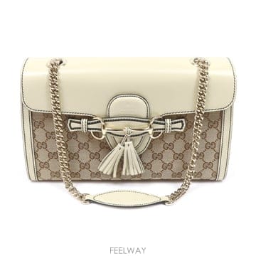 Gucci(구찌) 295402 GG로고 자가드 아이보리 레더 테슬 에밀리 숄더백