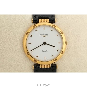 론진 Longines 화이트 다이얼 반달 인덱스 베젤 쿼츠 시계 Ref. 6875
