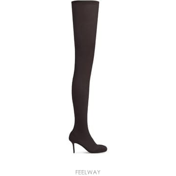 꾸레쥬 블랙 스퀘어 토 메시 싸이하이 부츠
