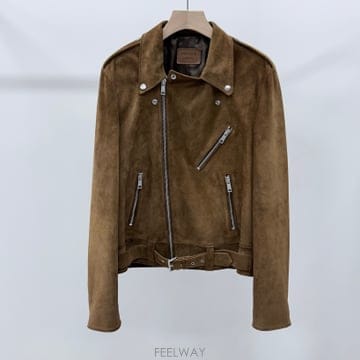 [S+급/50] 25FW 프라다 스웨이드 바이커 자켓 브라운